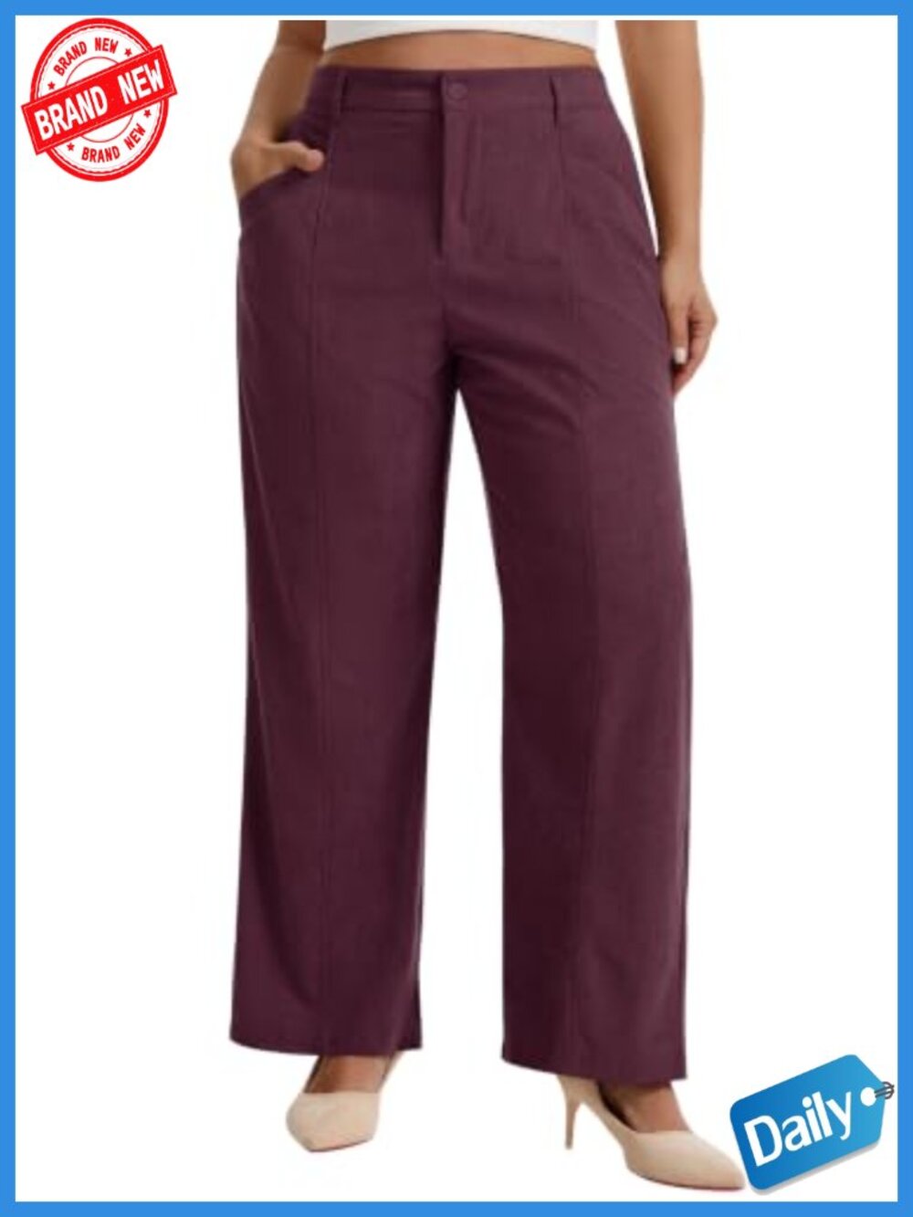 Plus Size Corduroy Boot Cut Work Pants with Pockets High Waist Flare Trousers